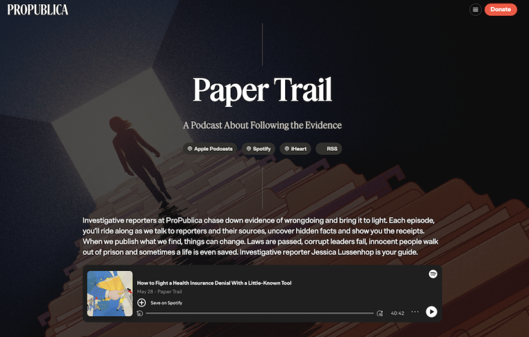 ProPublica Paper Trail podcast page with episode list